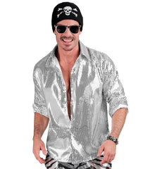 Location Chemise Paillettes Party Fashion Argent Homme / Location Chemise Sequins Luxe Argent / La Maison Du Déguisement