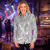 Déguisement Chemise Paillettes Party Fashion Argent Femme / Chemise Sequins Disco Argent Luxe / La Maison Du Déguisement
