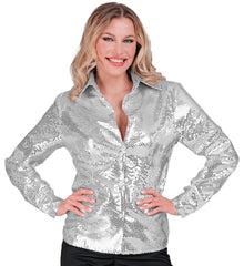 Location Chemise Paillettes Party Fashion Argent Femme / Location Chemise Sequins Disco Argent Luxe / La Maison Du Déguisement