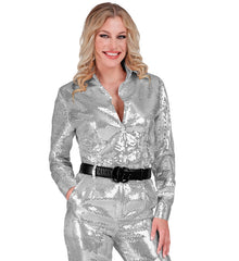 Location Chemise Paillettes Party Fashion Argent Femme / Location Chemise Sequins Disco Argent Luxe / La Maison Du Déguisement