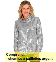 Déguisement Chemise Party Fashion Argent Femme / Chemise Sequins Disco Argent Luxe / La Maison Du Déguisement