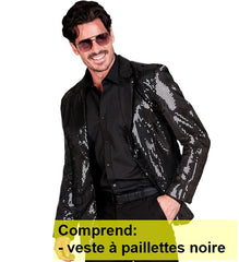 Location Déguisement Veste Party Fashion Paillettes Noir / Location Veste Disco Sequins Noir Luxe / La Maison Du Déguisement