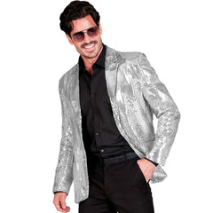 Location Déguisement Veste Party Fashion Paillettes Argent / Location Veste Disco Sequins Argent / La Maison Du Déguisement