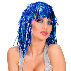 Perruque Disco Métallique Bleu / Perruque Disco Lamé Bleu / La Maison du Déguisement