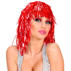 Perruque Disco Métallique Rouge / Perruque Disco Lamé Rouge / La Maison Du Déguisement