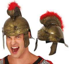 Casque de Romain Or avec Plumes Rouges / Casque Gladiateur / Casque Centurion Romain / La Maison Du Déguisement