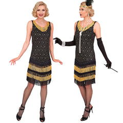 Location Déguisement Charleston Catherine Or Luxe Adulte / Location Costume Robe Longue Gatsby Dorée Femme / Location costume Charleston Gatsby Année 20 Rugissant / La Maison Du Déguisement