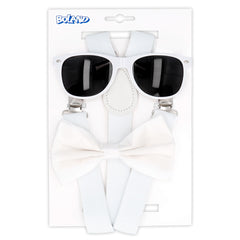 Set Classic Blanc / Kit Lunettes de Fête, Nœud Papillon et Bretelles / La Maison Du Déguisement