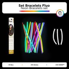 Bracelets fluo multicolores par 15 / Tube 15 bracelets lumineux fluo / La Maison Du déguisement