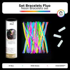 Bracelets fluo multicolores par 100 / Tube 100 bracelets lumineux fluo / La Maison Du déguisement
