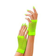 Mitaines En Résille Vert Fluo / Gants Résille Neon Vert / Gants En Maille Vert Fluo / La Maison Du Déguisement