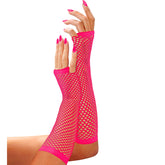 Gants Mitaines En Résille Mi-longs Rose Fluo / Mitaines Longues Filet Rose Fluo / La Maison Du Déguisement