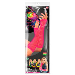 Gants Mitaines En Résille Mi-longs Rose Fluo / Mitaines Longues Filet Rose Fluo / La Maison Du Déguisement