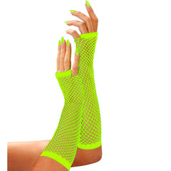 Gants Mitaines En Résille Mi-longs Vert Fluo / Mitaines Longues Filet Vert Fluo / La Maison Du Déguisement