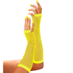 Gants Mitaines En Résille Mi-longs jaune Fluo / Mitaines Longues Filet Jaune Fluo / La Maison Du Déguisement