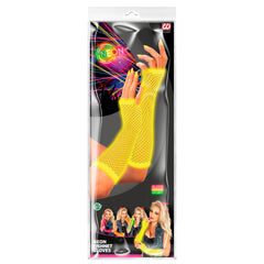 Gants Mitaines En Résille Mi-longs jaune Fluo / Mitaines Longues Filet Jaune Fluo / La Maison Du Déguisement