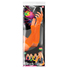 Gants Mitaines En Résille Mi-longs Orange Fluo / Mitaines Longues Filet Orange Fluo / La Maison Du Déguisement