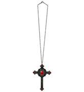 Collier Croix Gothique Gemmes Rouges / Chaînes Croix Gothique Noir / La Maison Du Déguisement