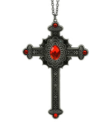 Collier Croix Gothique Gemmes Rouges / Chaînes Croix Gothique Noir / La Maison Du Déguisement