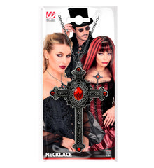 Collier Croix Gothique Gemmes Rouges / Chaînes Croix Gothique Noir / La Maison Du Déguisement