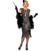 Location Déguisement Charleston Catherine Noir et Or Luxe Adulte / Location Costume Robe Longue Gatsby Noir et Dorée Femme / Location costume Charleston Gatsby Année 20 Rugissant / La Maison Du Déguisement
