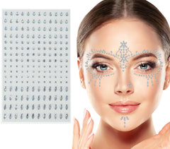 Bijoux Visages Strass Argent / Strass Autocollant Visage argent / Bijoux visages strass assortis 9x15 cm / La Maison Du Déguisement