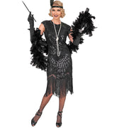 Location Déguisement Charleston Catherine Noir et Argent Luxe Adulte / Location Costume Robe Longue Gatsby Noir et Argent Femme / La Maison Du Déguisement