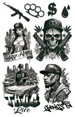 Tatouage Hip-Hop et Gangsta éphémères / Faux Fatouages Thug Life et Gangsta éphémères / La Maison Du Déguisement