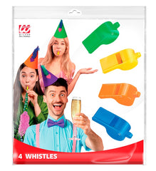 Pack 4 sifflets fluo / Sifflets Couleurs aléatoires Lot De 4 / Set de "4 SIFFLET / La Maison Du Déguisement