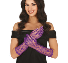 Gants Dentelles Longs Violet / Paire De Gants à dentelle noir Longs Lila / La Maison Du Déguisement