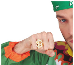 Bague Dollar métal / Bague Dollar Dorée Réglable / La Maison Du Déguisement