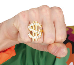 Bague Dollar métal / Bague Dollar Dorée Réglable / La Maison Du Déguisement