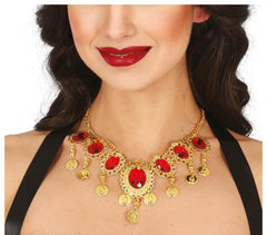 Collier Rubis Rouge Métallique / Collier Princesse Jasmine BM / Collier Danseuse Orientale BM /Collier de pièces dorées arabe BM / La Maison Du Déguisement
