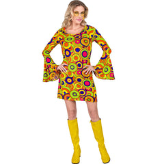 Déguisement Robe Disco Groovy 70s Jaune / Costume Robe Bulles Psyché Jaune / Robe Disco Jaune / La Maison Du Déguisement