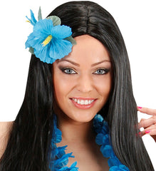 Epingle à Cheveux Hawaïenne avec 2 Hibiscus Bleu / Barrette Fleurs Hibiscus Tropicale Bleu / La Maison Du Déguisement