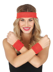 Set bandeau Rouge / Kit Bandeau et Poignets en éponge Rouge / Ensemble de 2 bracelets et bandeau / La Maison du Déguisement