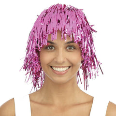 Perruque Disco Métallique Rose / Perruque Disco Lamé Rose / La Maison du Déguisement