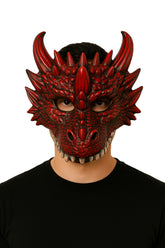 Masque Dragon Rouge, Demi Visage / Demi Masque Dragon Rouge Souple / La Maison Du Déguisement