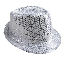 Chapeau Borsalino Sequins Disco Argent / Chapeau Popstar Sequins Argent / La Maison Du Déguisement