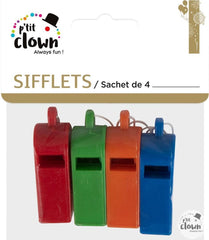 Pack 4 sifflets fluo / Sifflets Couleurs aléatoires Lot De 4 / Set de "4 SIFFLET / La Maison Du Déguisement