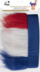 Perruque Bandeau Tricolore / Bandeau de supporter France / Bandeau avec cheveux bleu, blanc, rouge / La Maison Du déguisement