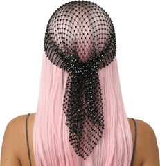 Foulard En Résille élastique Noir Orné De Strass Brillants / Bandeau Résille élastique noir Strass Brillants / La Maison Du Déguisement