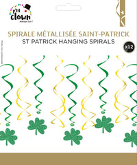 Guirlande St Patrick Spirale Métallisée à Suspendre Trèfles Lot de 12 / Décoration Irlandaise Trèfle à Suspendre / La Maison Du Déguisement