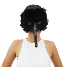 Masque Noir à Long Nez avec Plumes / Masque vénitien à long nez avec plumes/ La Maison du Déguisement