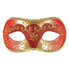 Loup Vénitien Rouge et Or / Masque Venice Paillettes Rouge et Dorée / La Maison Du Déguisement