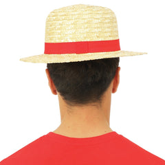 Chapeau Canotier avec Ruban Rouge BM / Chapeau Gondolier Paille / Chapeau De Paille Canotier Luxe / La Maison du Déguisement