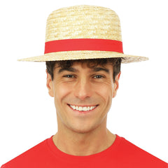 Chapeau Canotier avec Ruban Rouge BM / Chapeau Gondolier Paille / Chapeau De Paille Canotier Luxe / La Maison du Déguisement