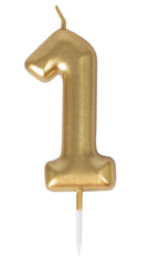Bougie Anniversaire Chiffre 1 Doré / Bougie chiffre '1' or avec porteur / La Maison Du Déguisement