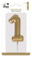 Bougie Anniversaire Chiffre 1 Doré / Bougie chiffre '1' or avec porteur / La Maison Du Déguisement