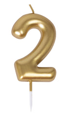 Bougie Anniversaire Chiffre 2 Doré / Bougie chiffre '2' or avec porteur / La Maison Du Déguisement